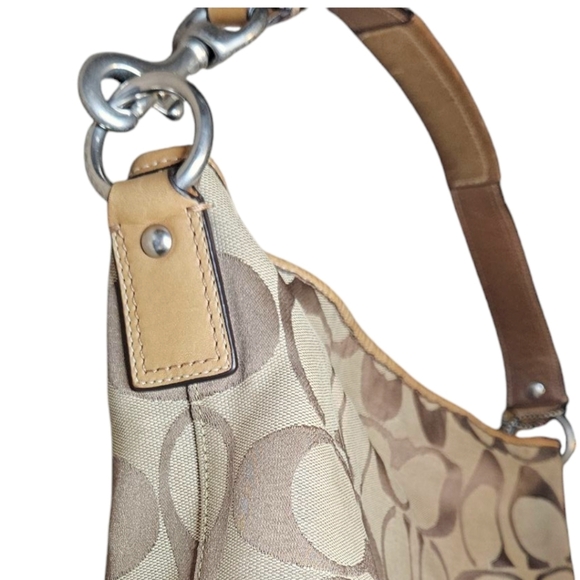 COACH SIGNATURE JACQUARD HOBO SHOULDER CANVAS BAG TAN BROWN F13082 y2k Preppy - Picture 3 of 16